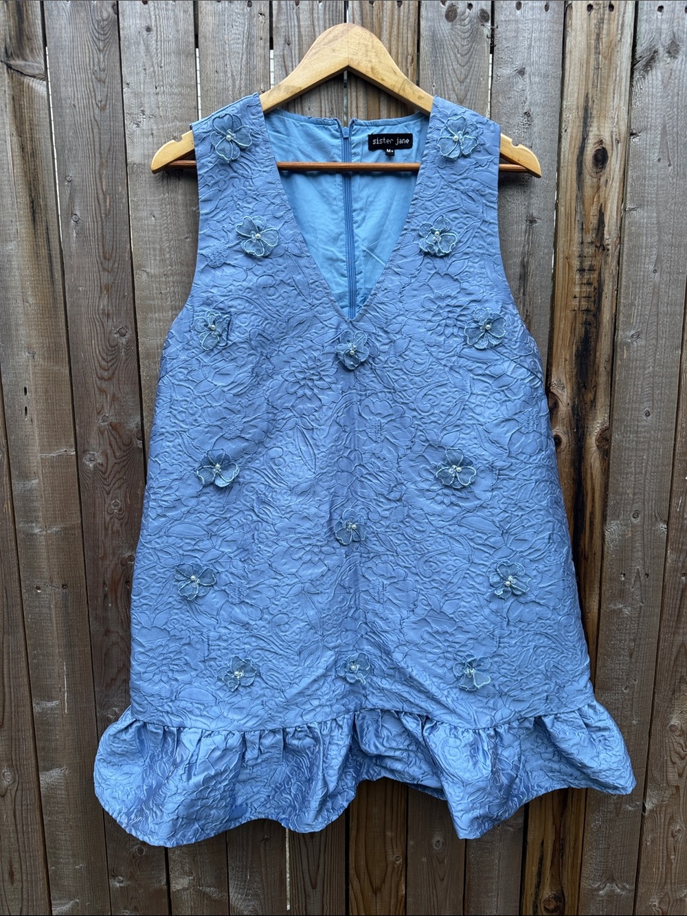 Sister Jane Powder Blue Floral Appliqué Ruffle Dress